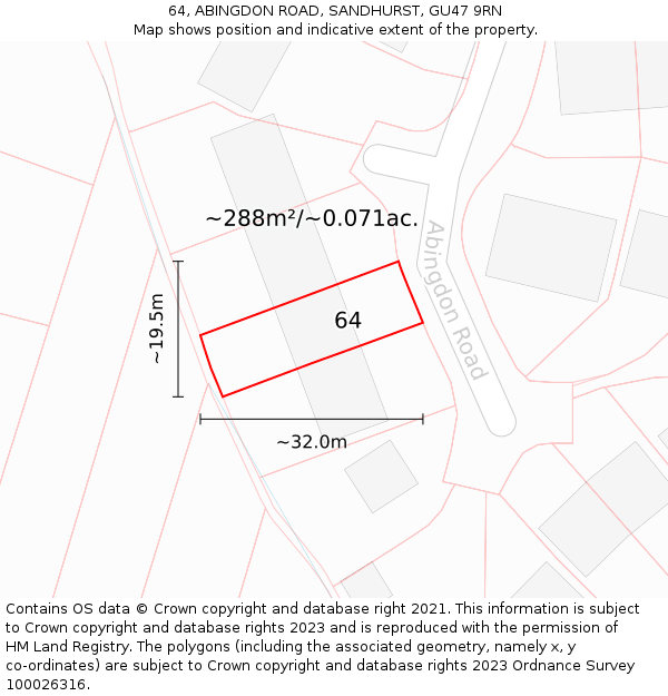 64, ABINGDON ROAD, SANDHURST, GU47 9RN: Plot and title map