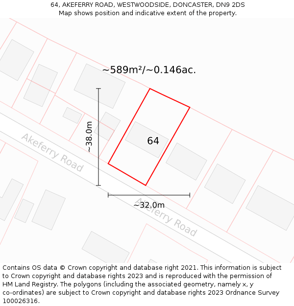 64, AKEFERRY ROAD, WESTWOODSIDE, DONCASTER, DN9 2DS: Plot and title map