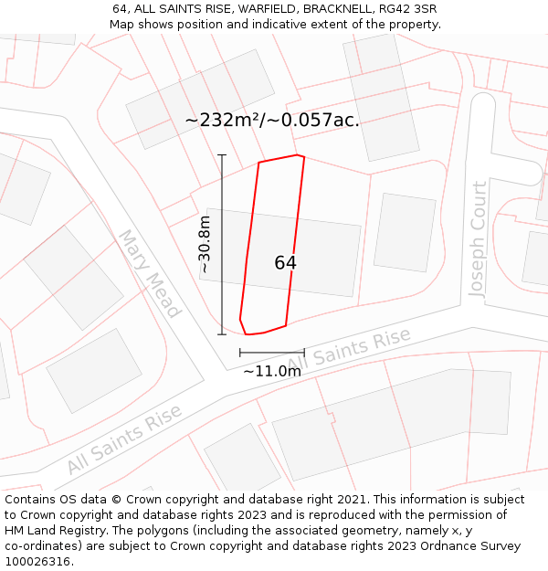 64, ALL SAINTS RISE, WARFIELD, BRACKNELL, RG42 3SR: Plot and title map