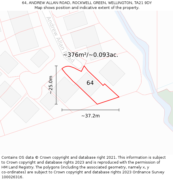 64, ANDREW ALLAN ROAD, ROCKWELL GREEN, WELLINGTON, TA21 9DY: Plot and title map