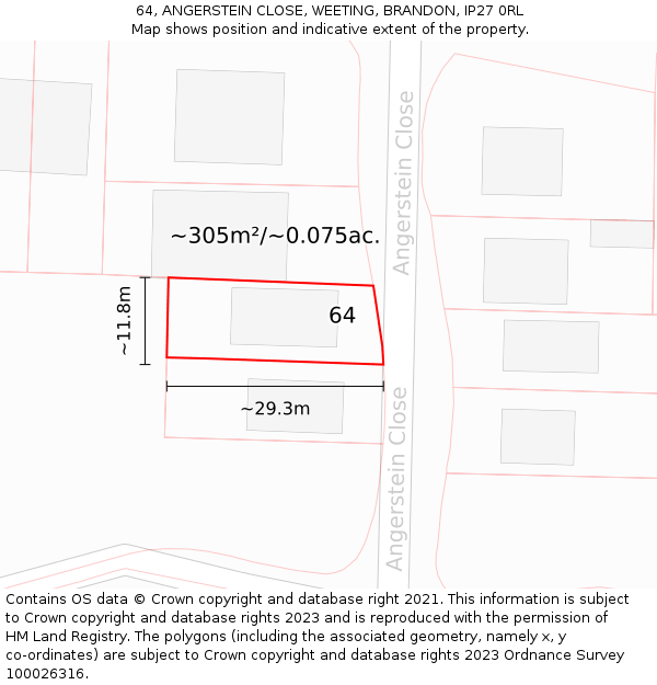 64, ANGERSTEIN CLOSE, WEETING, BRANDON, IP27 0RL: Plot and title map