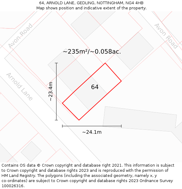 64, ARNOLD LANE, GEDLING, NOTTINGHAM, NG4 4HB: Plot and title map