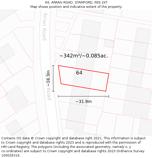 64, ARRAN ROAD, STAMFORD, PE9 2XT: Plot and title map