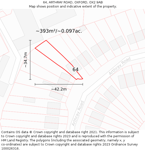 64, ARTHRAY ROAD, OXFORD, OX2 9AB: Plot and title map