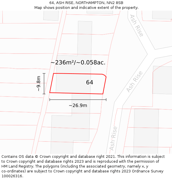 64, ASH RISE, NORTHAMPTON, NN2 8SB: Plot and title map