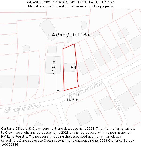 64, ASHENGROUND ROAD, HAYWARDS HEATH, RH16 4QD: Plot and title map