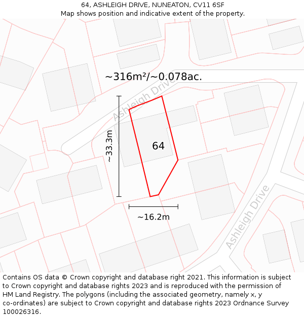 64, ASHLEIGH DRIVE, NUNEATON, CV11 6SF: Plot and title map