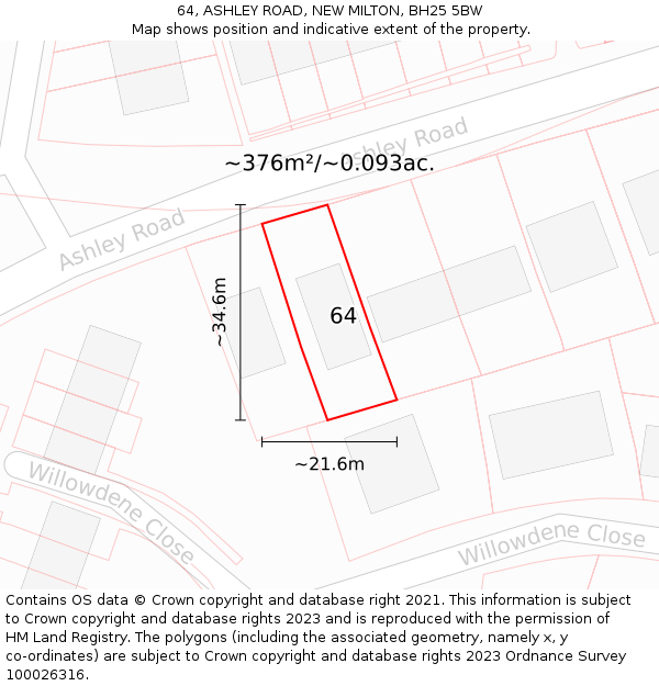 64, ASHLEY ROAD, NEW MILTON, BH25 5BW: Plot and title map
