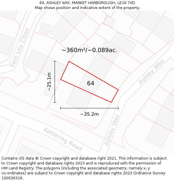 64, ASHLEY WAY, MARKET HARBOROUGH, LE16 7XD: Plot and title map
