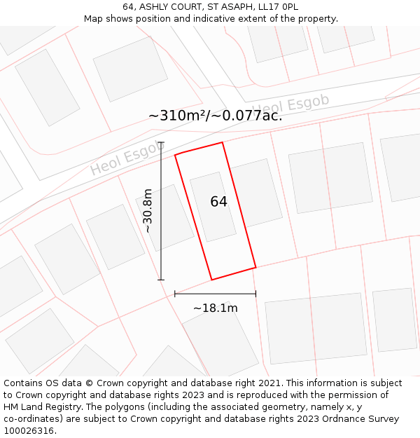 64, ASHLY COURT, ST ASAPH, LL17 0PL: Plot and title map