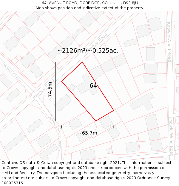 64, AVENUE ROAD, DORRIDGE, SOLIHULL, B93 8JU: Plot and title map