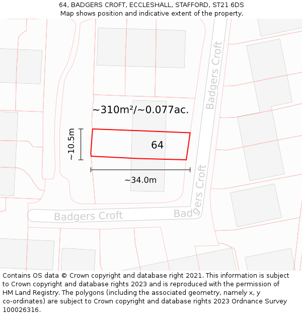 64, BADGERS CROFT, ECCLESHALL, STAFFORD, ST21 6DS: Plot and title map