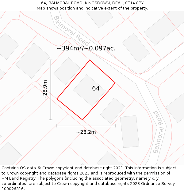 64, BALMORAL ROAD, KINGSDOWN, DEAL, CT14 8BY: Plot and title map