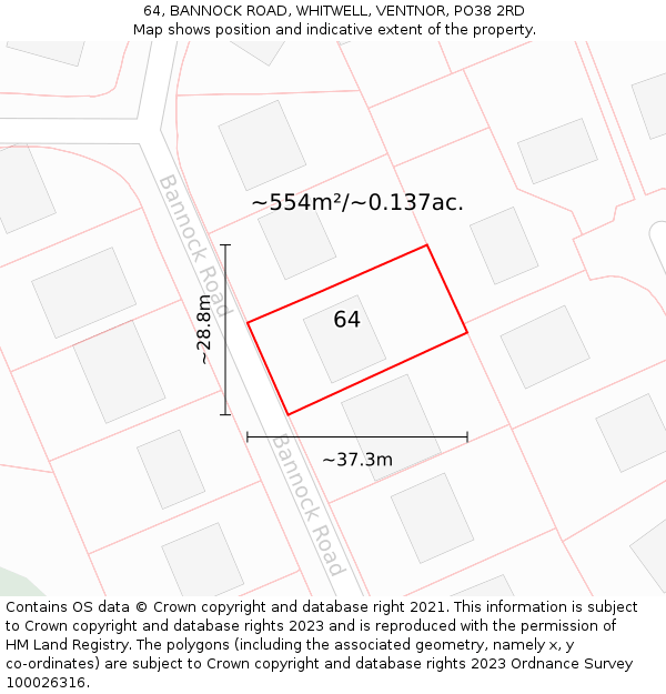64, BANNOCK ROAD, WHITWELL, VENTNOR, PO38 2RD: Plot and title map