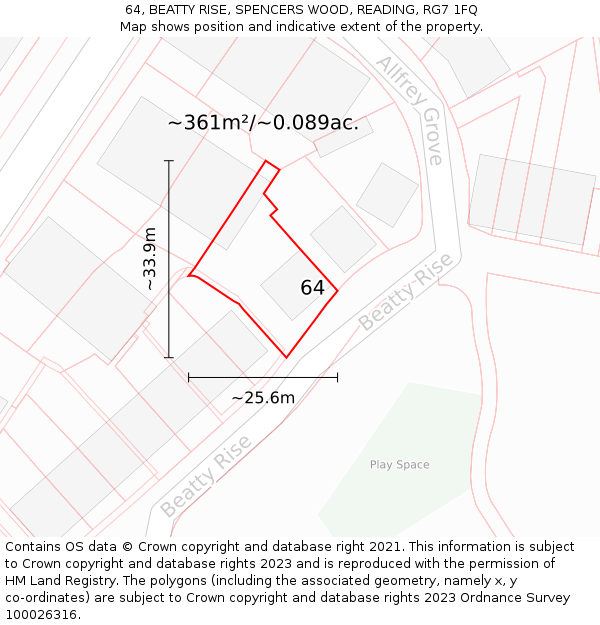 64, BEATTY RISE, SPENCERS WOOD, READING, RG7 1FQ: Plot and title map