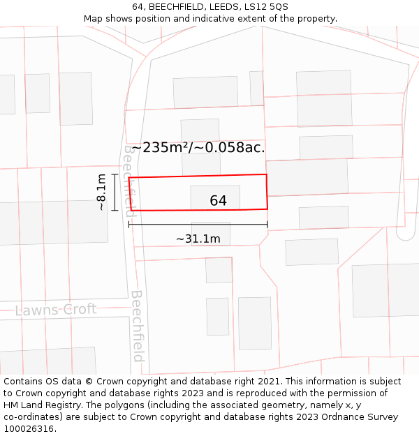 64, BEECHFIELD, LEEDS, LS12 5QS: Plot and title map