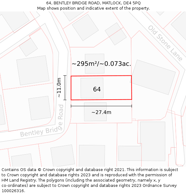 64, BENTLEY BRIDGE ROAD, MATLOCK, DE4 5PQ: Plot and title map