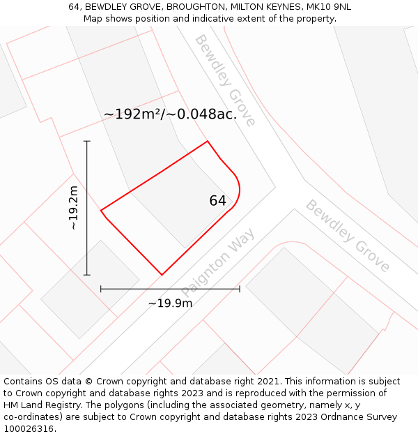 64, BEWDLEY GROVE, BROUGHTON, MILTON KEYNES, MK10 9NL: Plot and title map