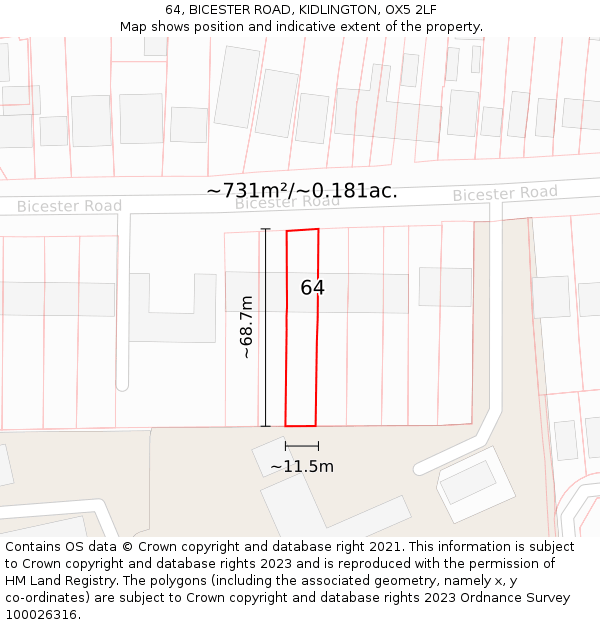 64, BICESTER ROAD, KIDLINGTON, OX5 2LF: Plot and title map