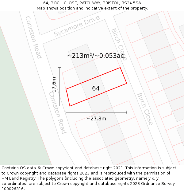 64, BIRCH CLOSE, PATCHWAY, BRISTOL, BS34 5SA: Plot and title map