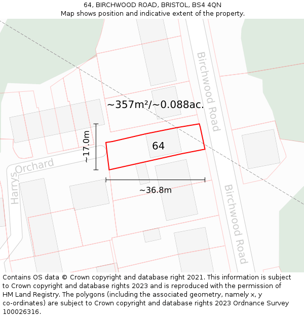 64, BIRCHWOOD ROAD, BRISTOL, BS4 4QN: Plot and title map