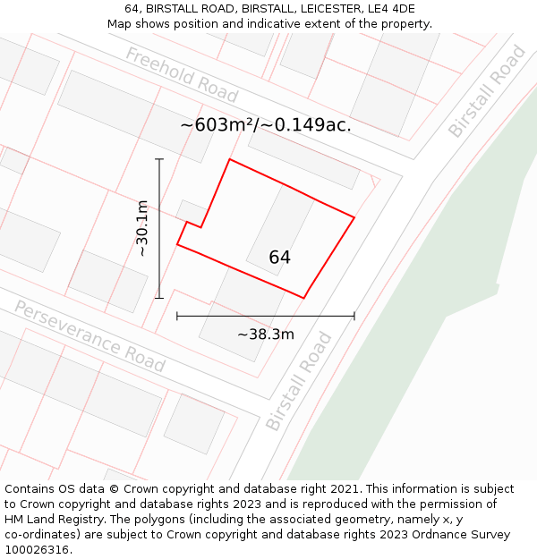 64, BIRSTALL ROAD, BIRSTALL, LEICESTER, LE4 4DE: Plot and title map