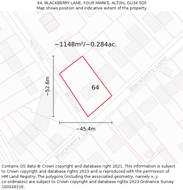 64, BLACKBERRY LANE, FOUR MARKS, ALTON, GU34 5DF: Plot and title map