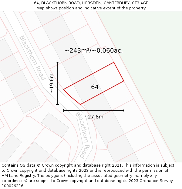 64, BLACKTHORN ROAD, HERSDEN, CANTERBURY, CT3 4GB: Plot and title map