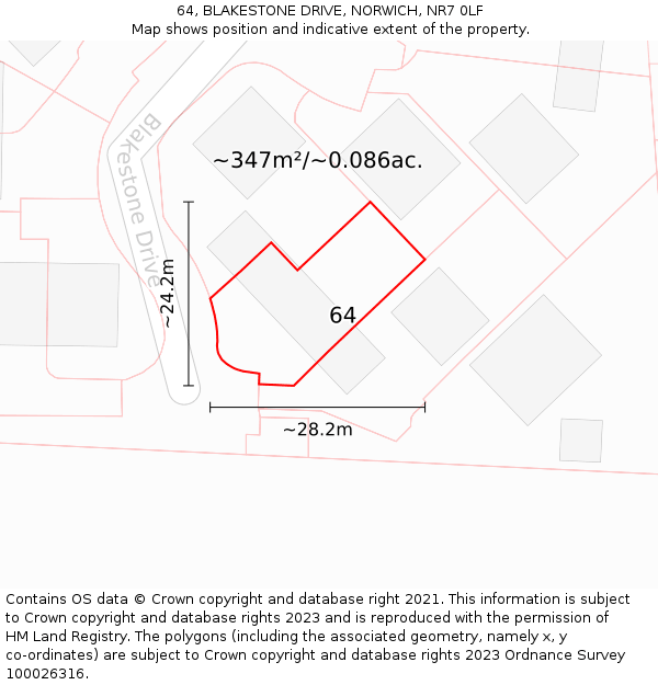 64, BLAKESTONE DRIVE, NORWICH, NR7 0LF: Plot and title map