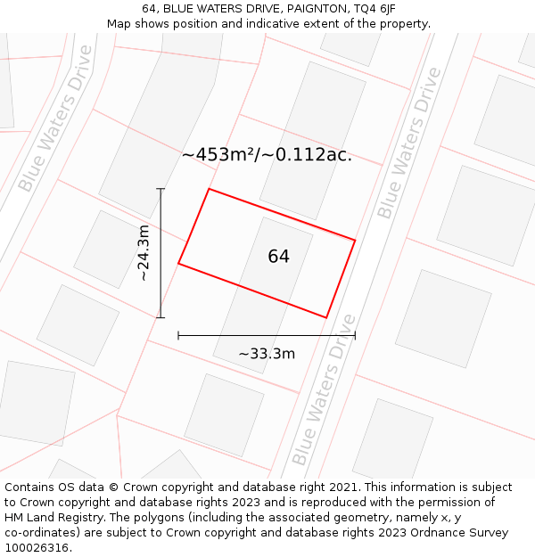 64, BLUE WATERS DRIVE, PAIGNTON, TQ4 6JF: Plot and title map