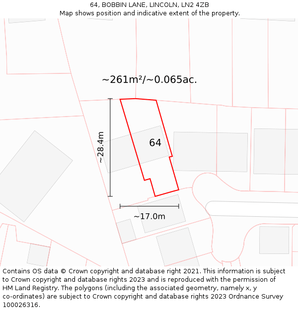 64, BOBBIN LANE, LINCOLN, LN2 4ZB: Plot and title map