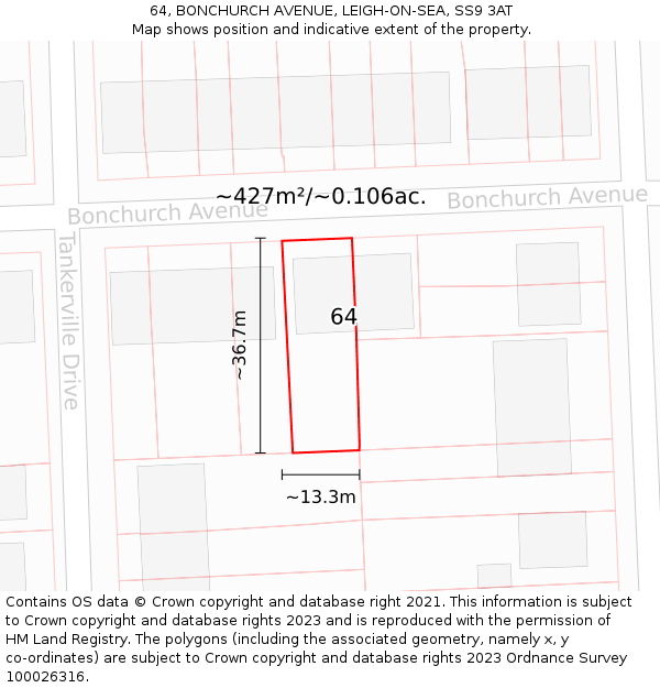 64, BONCHURCH AVENUE, LEIGH-ON-SEA, SS9 3AT: Plot and title map