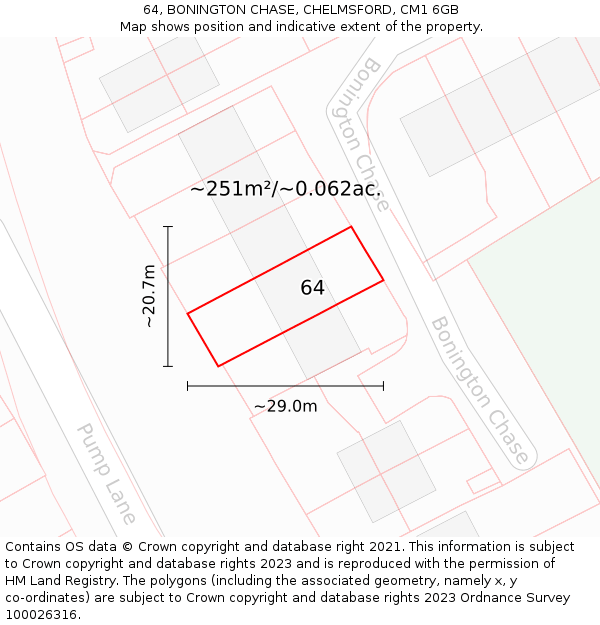 64, BONINGTON CHASE, CHELMSFORD, CM1 6GB: Plot and title map