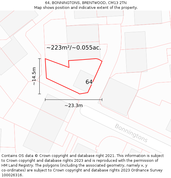 64, BONNINGTONS, BRENTWOOD, CM13 2TN: Plot and title map