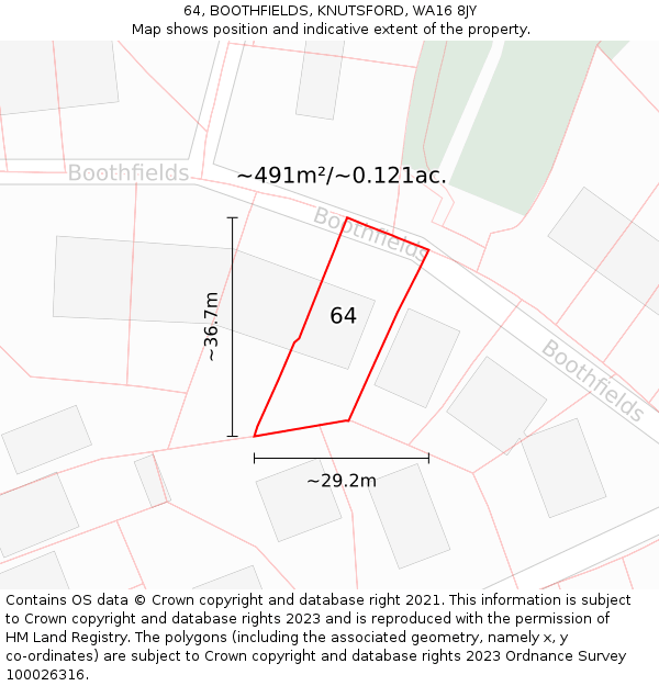 64, BOOTHFIELDS, KNUTSFORD, WA16 8JY: Plot and title map