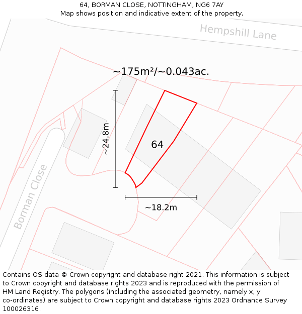 64, BORMAN CLOSE, NOTTINGHAM, NG6 7AY: Plot and title map