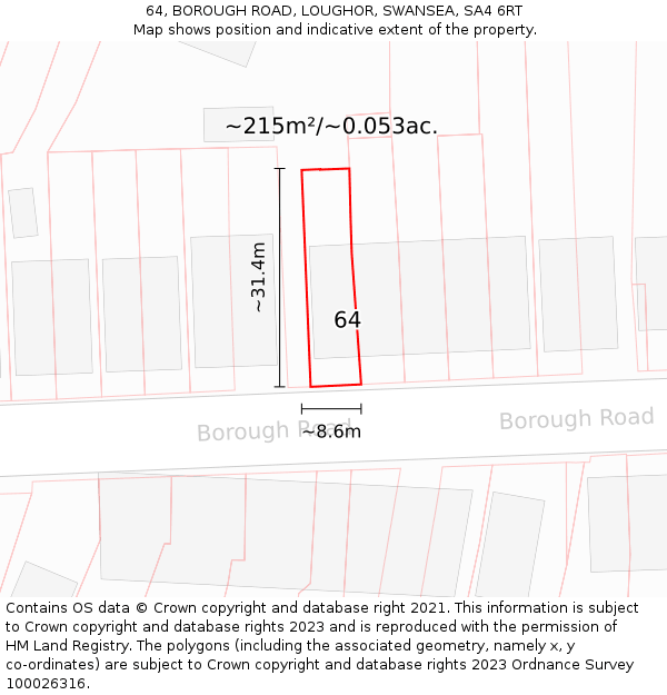 64, BOROUGH ROAD, LOUGHOR, SWANSEA, SA4 6RT: Plot and title map