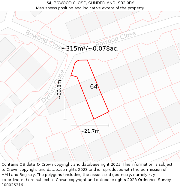 64, BOWOOD CLOSE, SUNDERLAND, SR2 0BY: Plot and title map