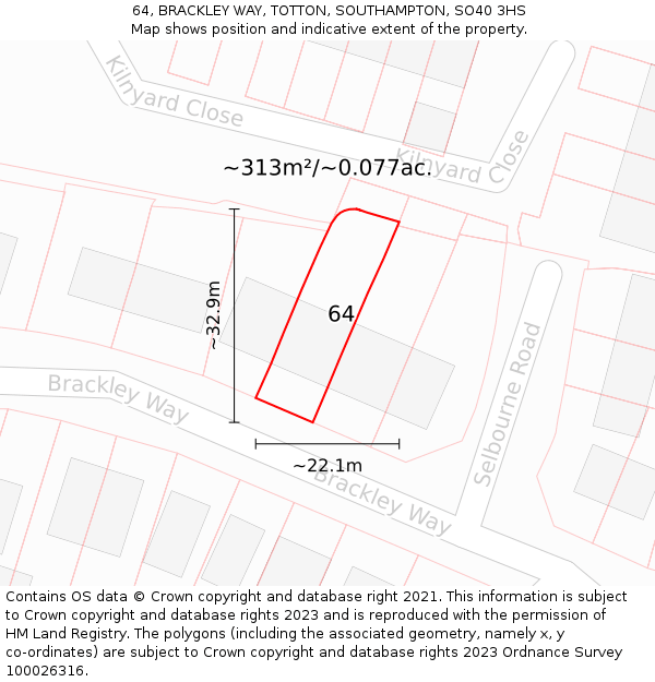 64, BRACKLEY WAY, TOTTON, SOUTHAMPTON, SO40 3HS: Plot and title map