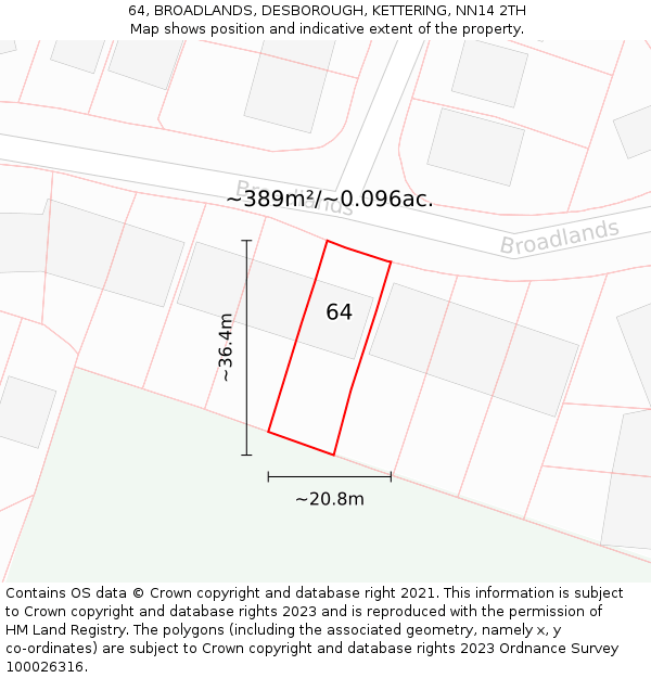 64, BROADLANDS, DESBOROUGH, KETTERING, NN14 2TH: Plot and title map