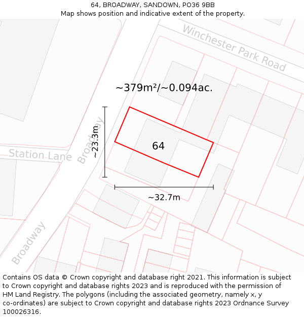 64, BROADWAY, SANDOWN, PO36 9BB: Plot and title map