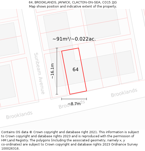 64, BROOKLANDS, JAYWICK, CLACTON-ON-SEA, CO15 2JG: Plot and title map