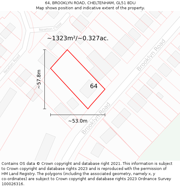 64, BROOKLYN ROAD, CHELTENHAM, GL51 8DU: Plot and title map