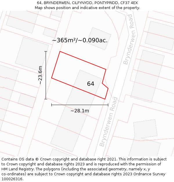 64, BRYNDERWEN, CILFYNYDD, PONTYPRIDD, CF37 4EX: Plot and title map