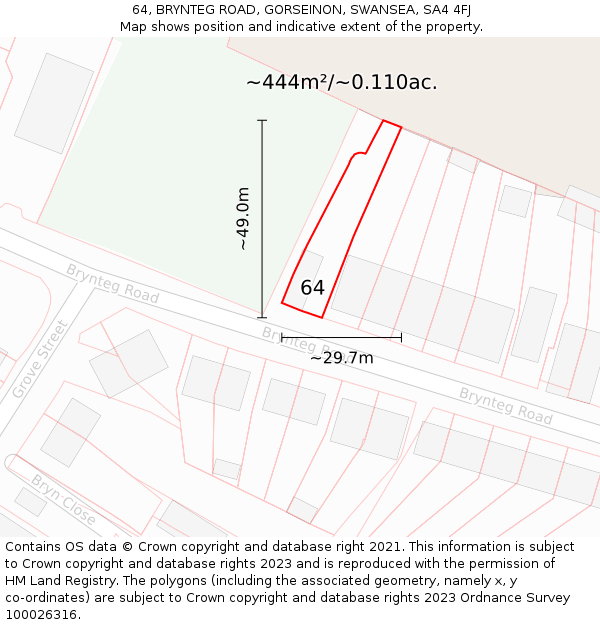 64, BRYNTEG ROAD, GORSEINON, SWANSEA, SA4 4FJ: Plot and title map