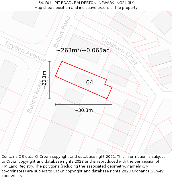 64, BULLPIT ROAD, BALDERTON, NEWARK, NG24 3LY: Plot and title map