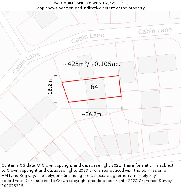 64, CABIN LANE, OSWESTRY, SY11 2LL: Plot and title map