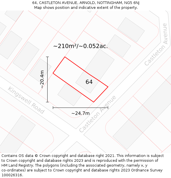 64, CASTLETON AVENUE, ARNOLD, NOTTINGHAM, NG5 6NJ: Plot and title map