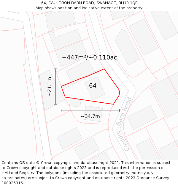 64, CAULDRON BARN ROAD, SWANAGE, BH19 1QF: Plot and title map