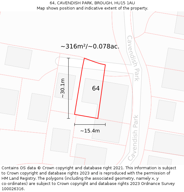 64, CAVENDISH PARK, BROUGH, HU15 1AU: Plot and title map